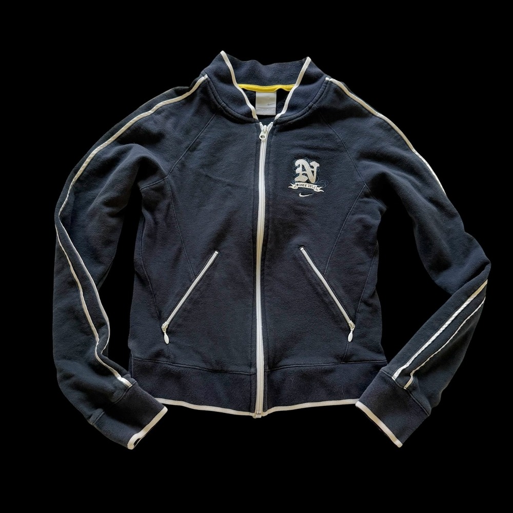 Y2K Nike Girls Navy Blue Full Zip Track Jacket Embroidered Logo M 8-10 - Picture 1 of 7